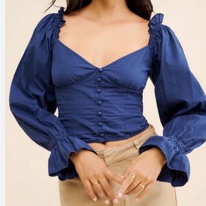 By Anthropology navy puff sleeve sweetheart top, XS